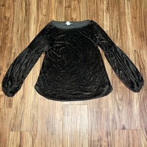 Hard tail women large 12 14 top shirt long sleeve puff sleeve crush velvet green